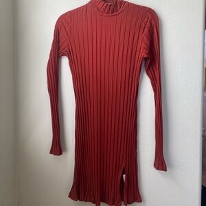 Reformation Rust Ribbed Long Sleeve Dress
